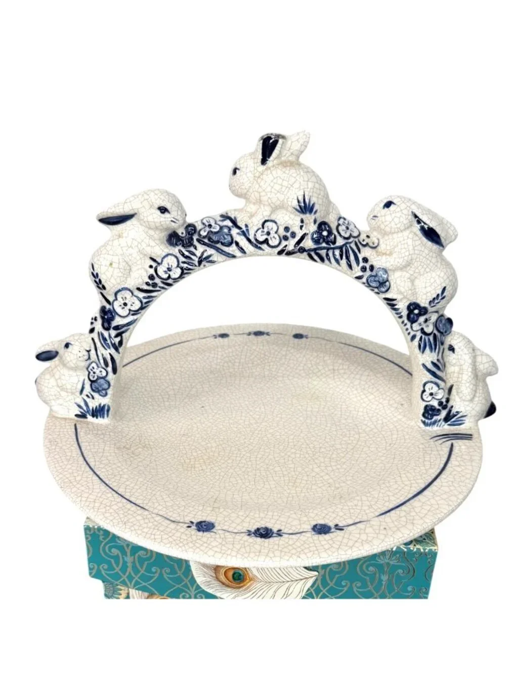 Vintage The Potting Shed Dedham Rabbit Handled Serving Tray Plate MC29 - Blue &